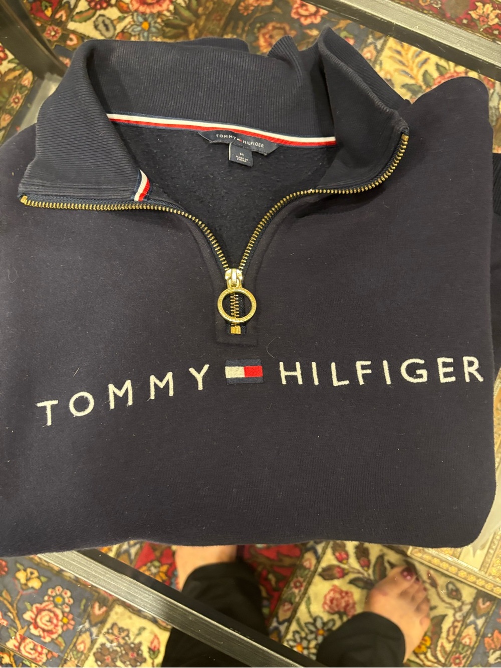 Women Tommy Hilfiger Navy quarter zip Sweat shirt with Signature Trim size M - Picture 2 of 4